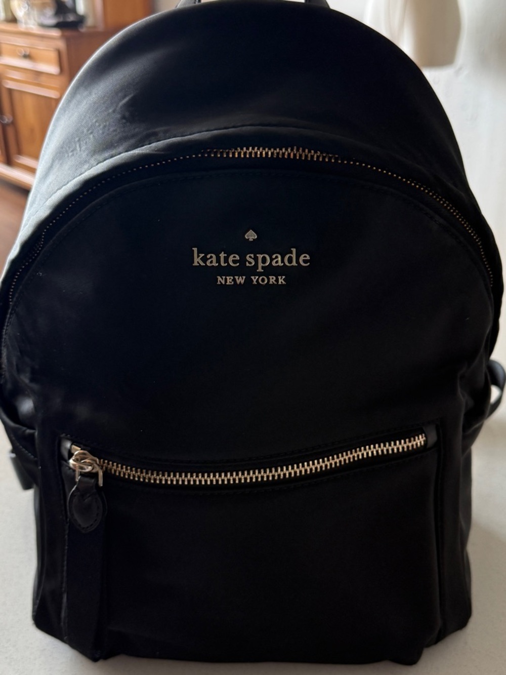 kate spade Black Nylon Backpack with Gold Hardware 13”H x 12”W x 5” D